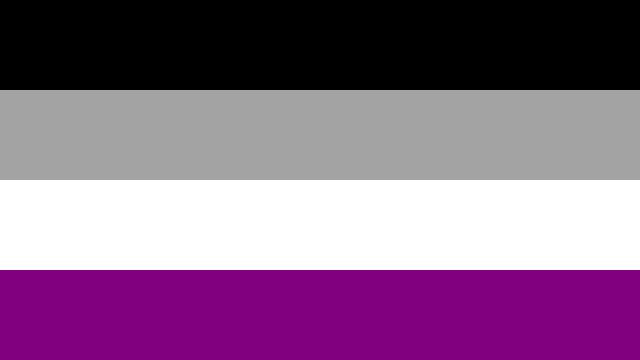 Flag with black, gray, white, and purple stripes.